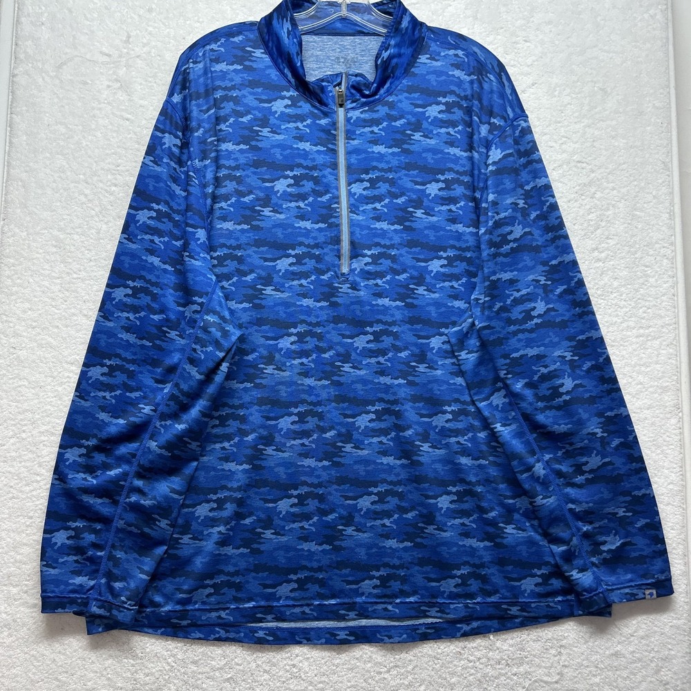1764 Golf Mens Size 2XL Blue Long Sleeve Camo 1/2 Zip Golf Shirt (K9)